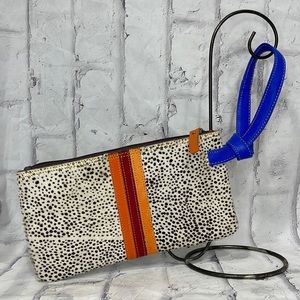 Calfhair and Colorful Leather Wristlet Clutch Zipper Closure Card Slots Pocket
